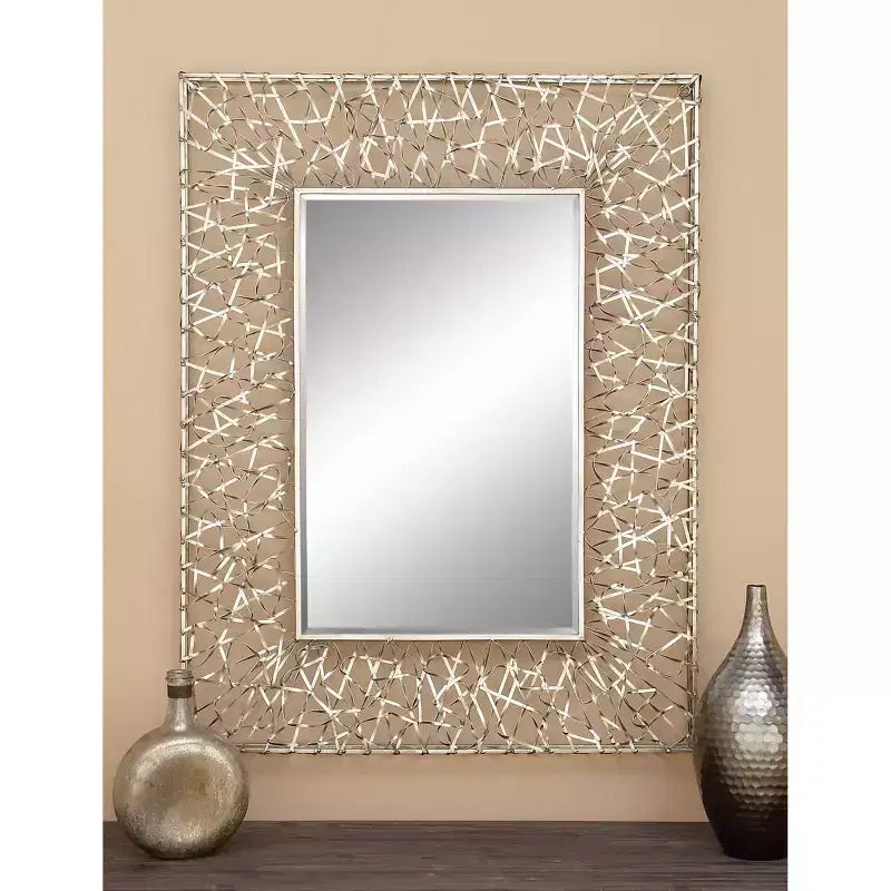 Metal Ribbon Wall Mirror Silver - Olivia & May: Large Industrial Style, Rectangular Shape, No Assembly Required