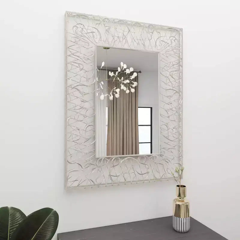 Metal Ribbon Wall Mirror Silver - Olivia & May: Large Industrial Style, Rectangular Shape, No Assembly Required