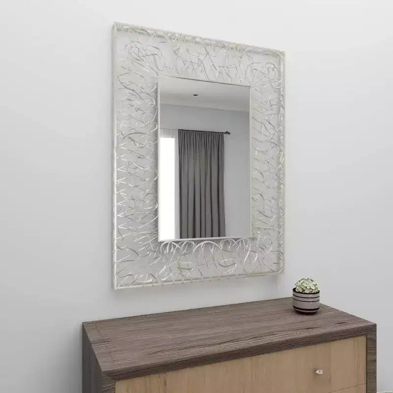 Metal Ribbon Wall Mirror Silver - Olivia & May: Large Industrial Style, Rectangular Shape, No Assembly Required