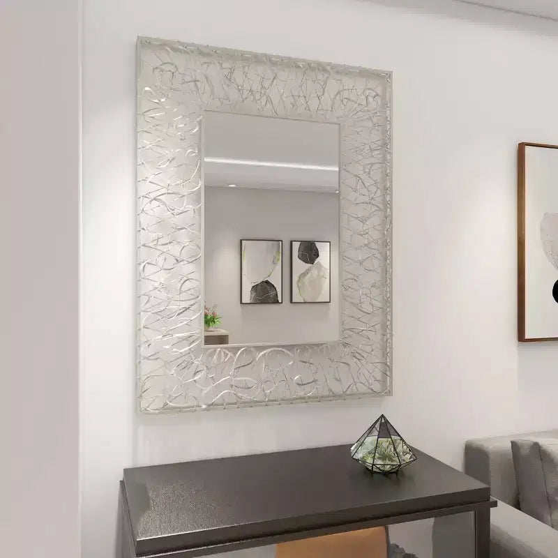 Metal Ribbon Wall Mirror Silver - Olivia & May: Large Industrial Style, Rectangular Shape, No Assembly Required