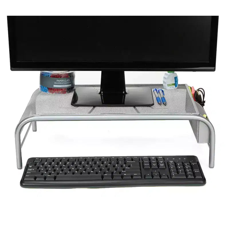 Mind Reader Monitor Stand, Ventilated Laptop Riser, Desktop Organizer, Side Storage, Metal Mesh, 20"L x 11.5"W x 5.5"H, Silver