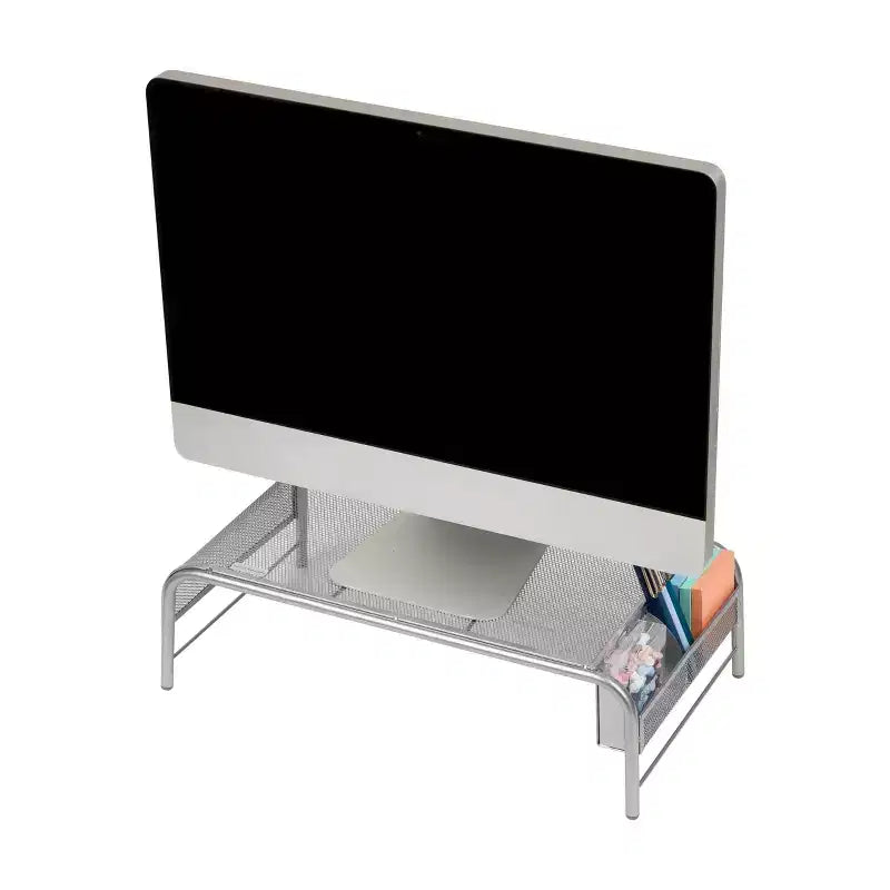 Mind Reader Monitor Stand, Ventilated Laptop Riser, Desktop Organizer, Side Storage, Metal Mesh, 20"L x 11.5"W x 5.5"H, Silver