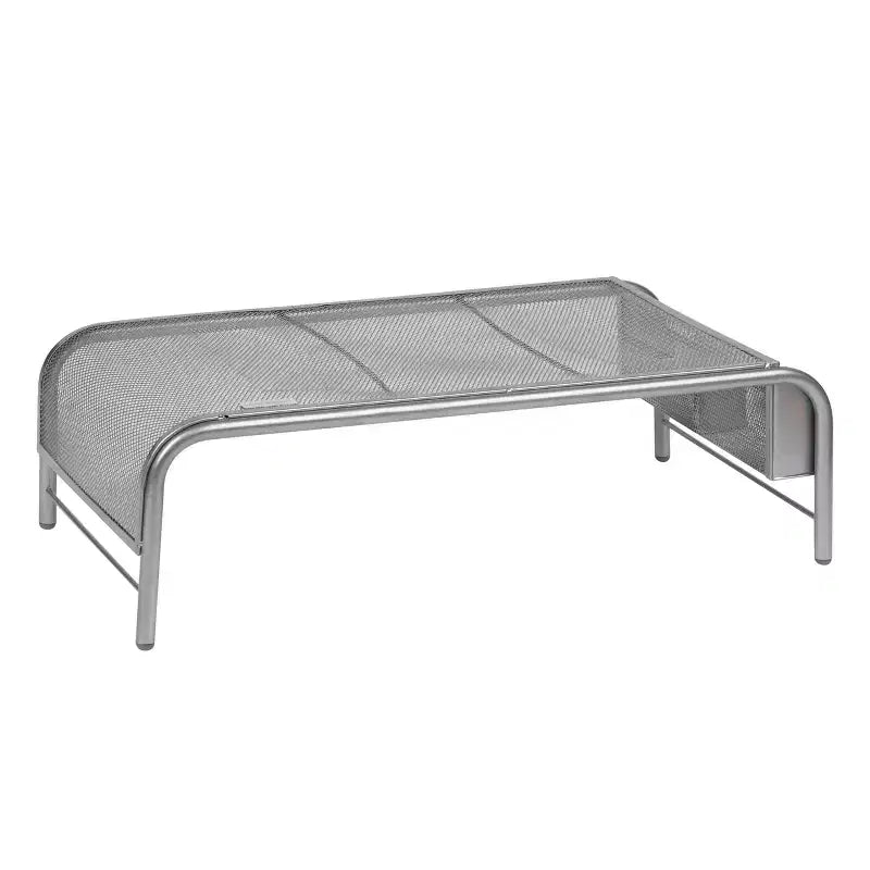 Mind Reader Monitor Stand, Ventilated Laptop Riser, Desktop Organizer, Side Storage, Metal Mesh, 20"L x 11.5"W x 5.5"H, Silver
