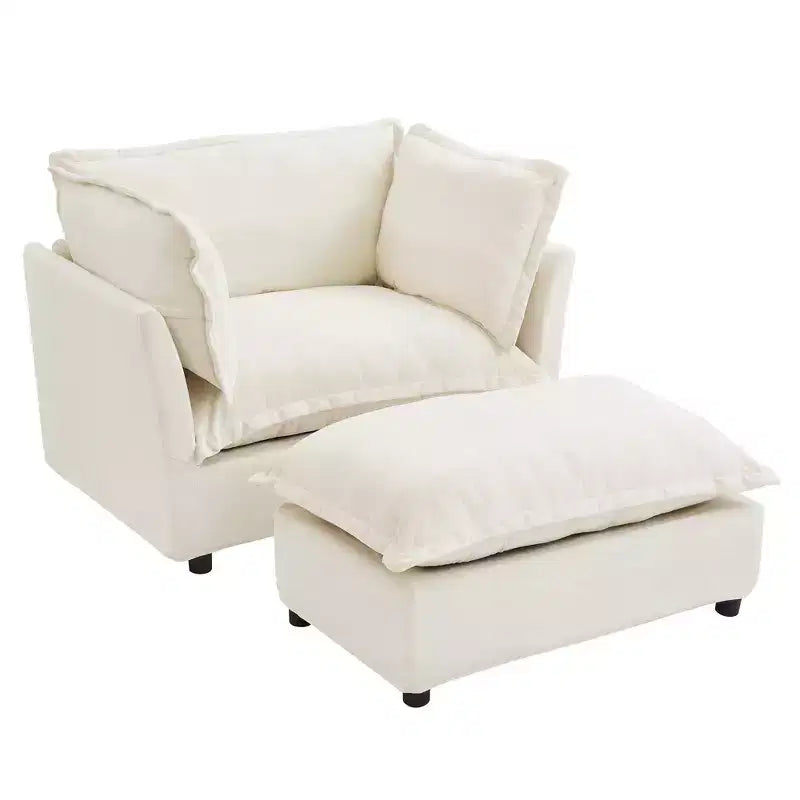 Upholstered Accent Chair Armchair Single Sofa with Movable Ottoman & Soft Pillows - ModernLuxe