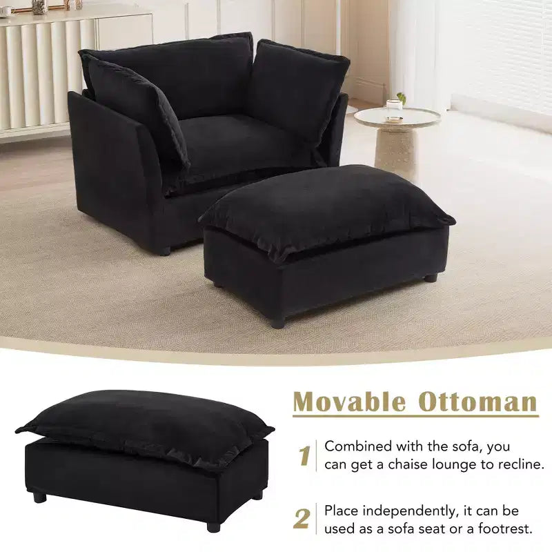 Upholstered Accent Chair Armchair Single Sofa with Movable Ottoman & Soft Pillows - ModernLuxe