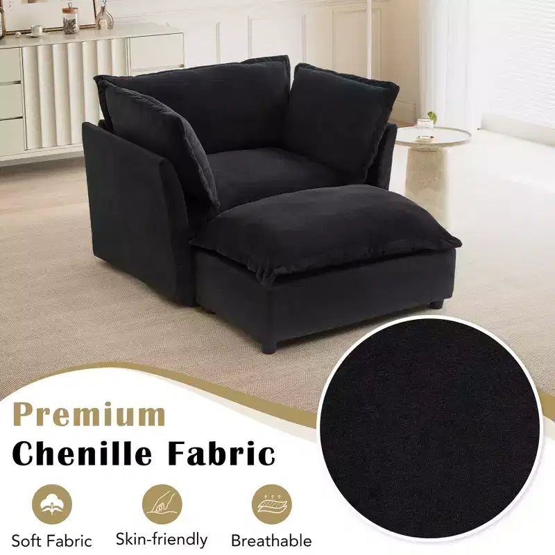 Upholstered Accent Chair Armchair Single Sofa with Movable Ottoman & Soft Pillows - ModernLuxe