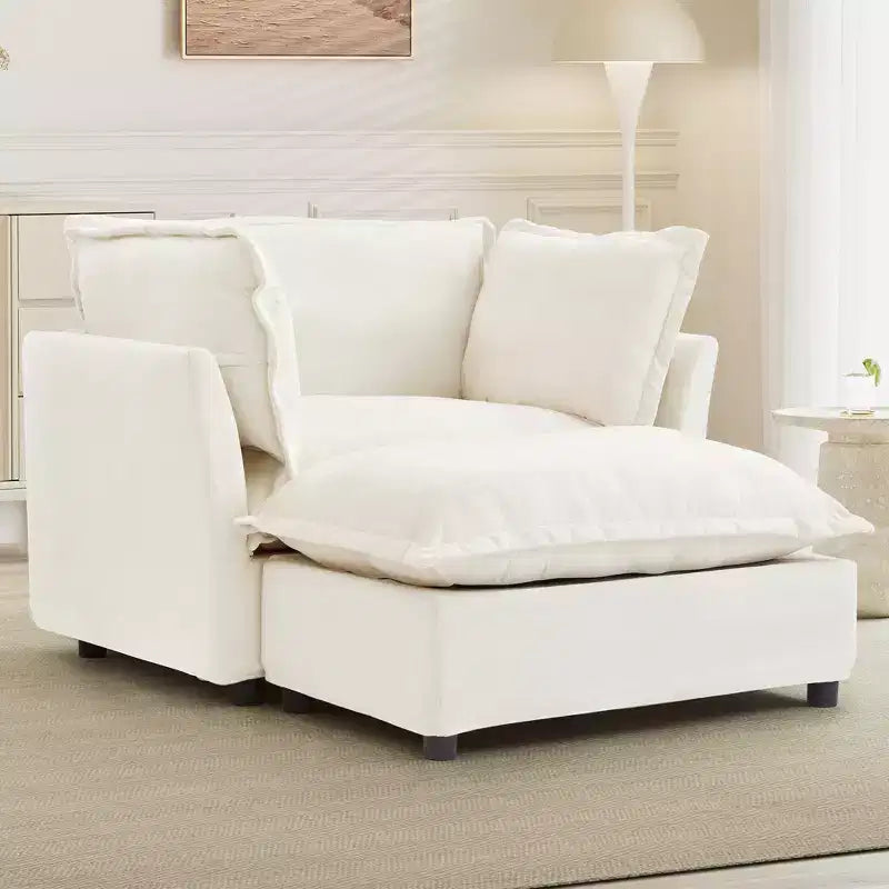 Upholstered Accent Chair Armchair Single Sofa with Movable Ottoman & Soft Pillows - ModernLuxe