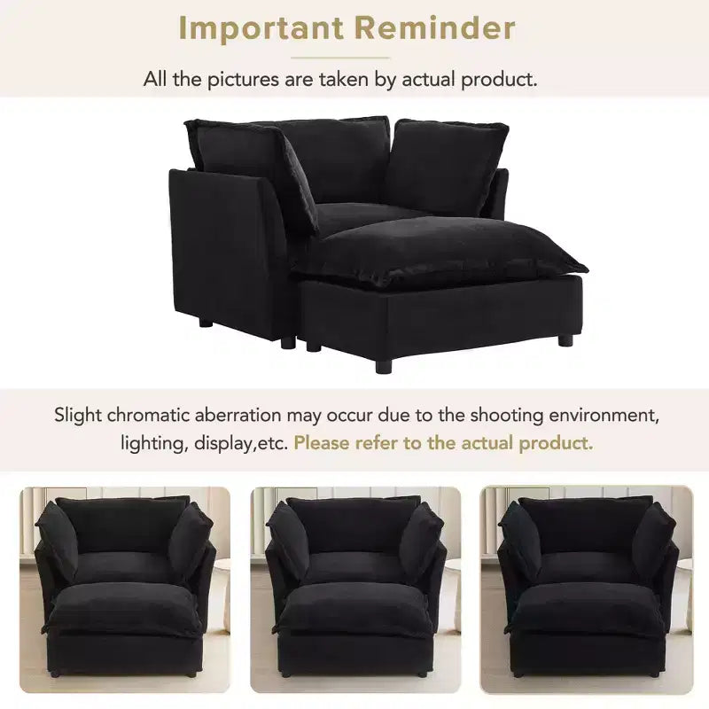 Upholstered Accent Chair Armchair Single Sofa with Movable Ottoman & Soft Pillows - ModernLuxe
