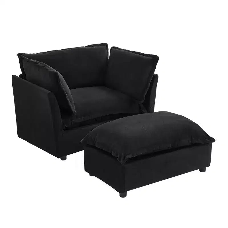 Upholstered Accent Chair Armchair Single Sofa with Movable Ottoman & Soft Pillows - ModernLuxe