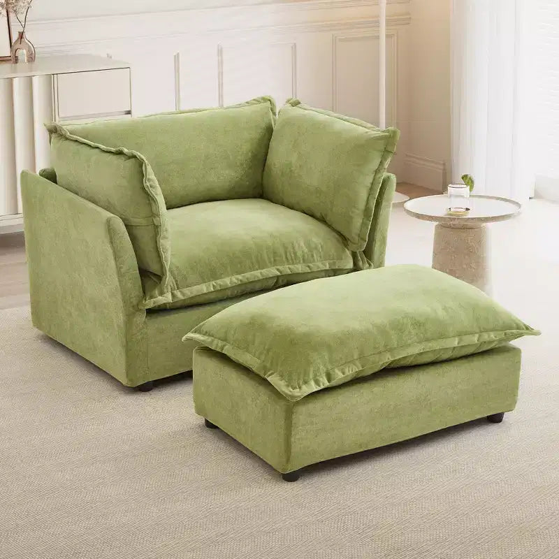 Upholstered Accent Chair Armchair Single Sofa with Movable Ottoman & Soft Pillows - ModernLuxe