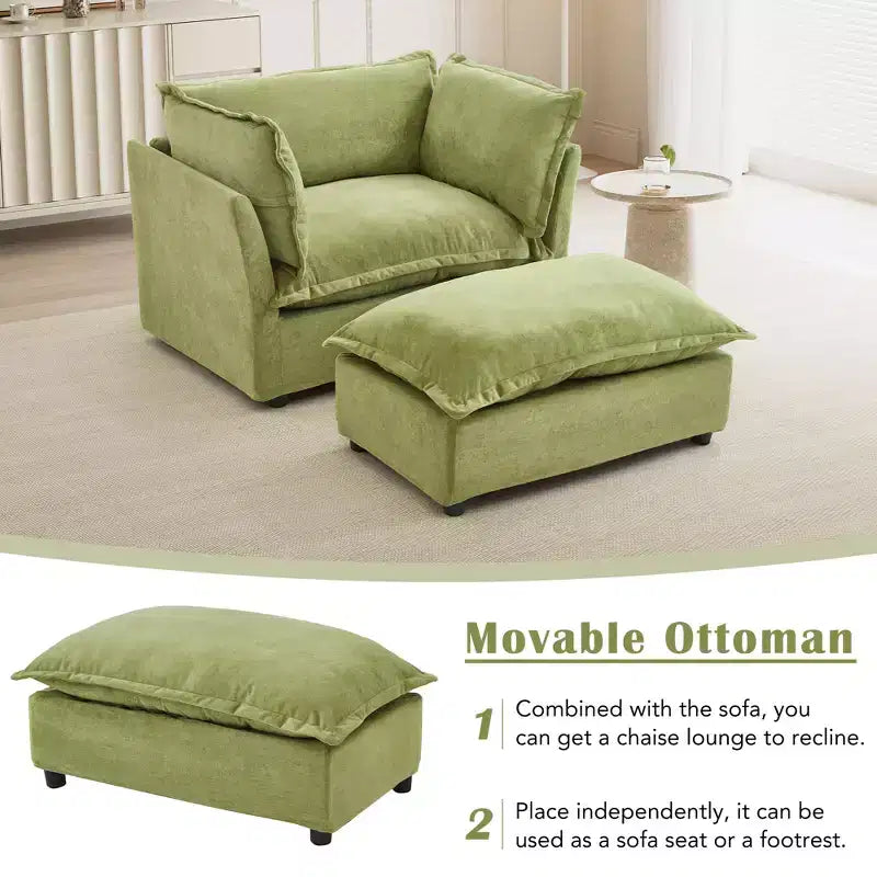 Upholstered Accent Chair Armchair Single Sofa with Movable Ottoman & Soft Pillows - ModernLuxe