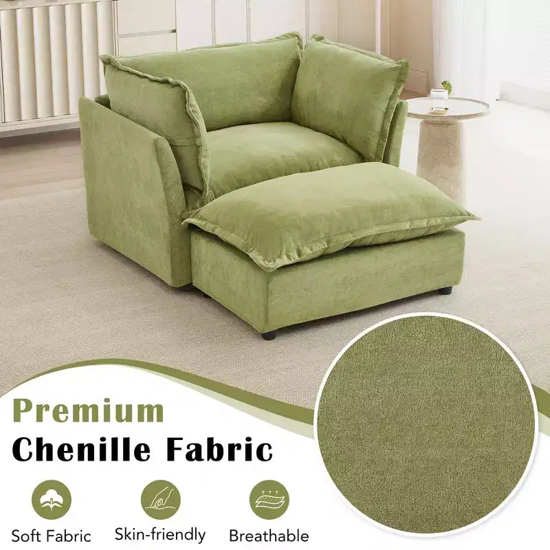 Upholstered Accent Chair Armchair Single Sofa with Movable Ottoman & Soft Pillows - ModernLuxe
