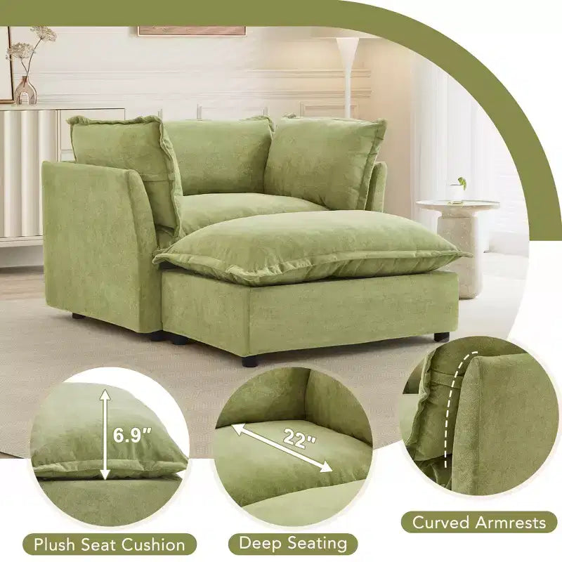 Upholstered Accent Chair Armchair Single Sofa with Movable Ottoman & Soft Pillows - ModernLuxe