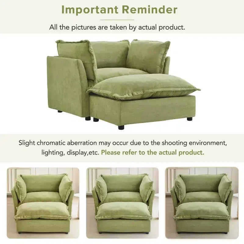 Upholstered Accent Chair Armchair Single Sofa with Movable Ottoman & Soft Pillows - ModernLuxe