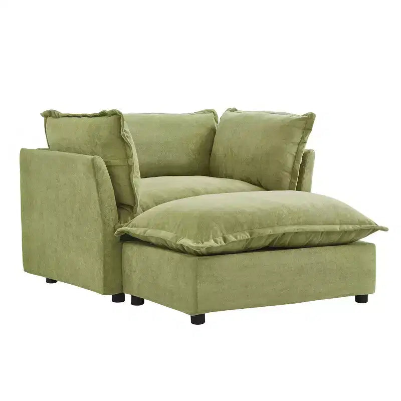Upholstered Accent Chair Armchair Single Sofa with Movable Ottoman & Soft Pillows - ModernLuxe