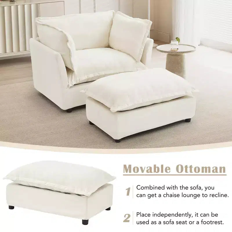 Upholstered Accent Chair Armchair Single Sofa with Movable Ottoman & Soft Pillows - ModernLuxe