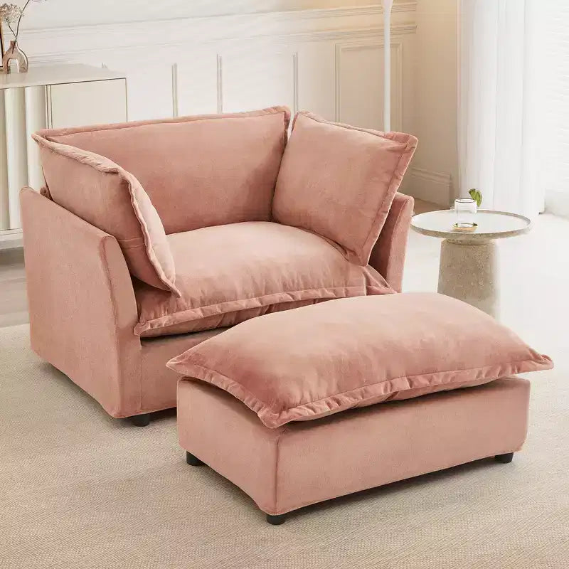 Upholstered Accent Chair Armchair Single Sofa with Movable Ottoman & Soft Pillows - ModernLuxe
