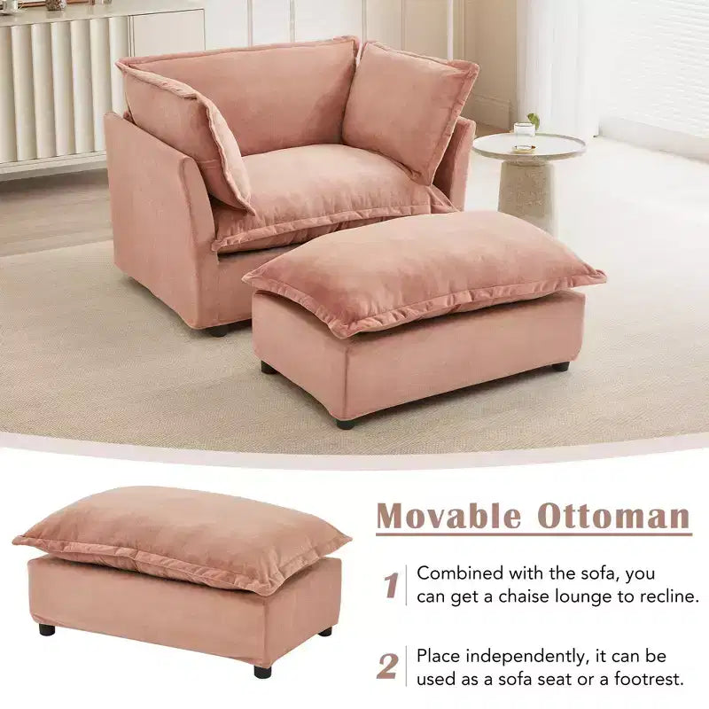 Upholstered Accent Chair Armchair Single Sofa with Movable Ottoman & Soft Pillows - ModernLuxe
