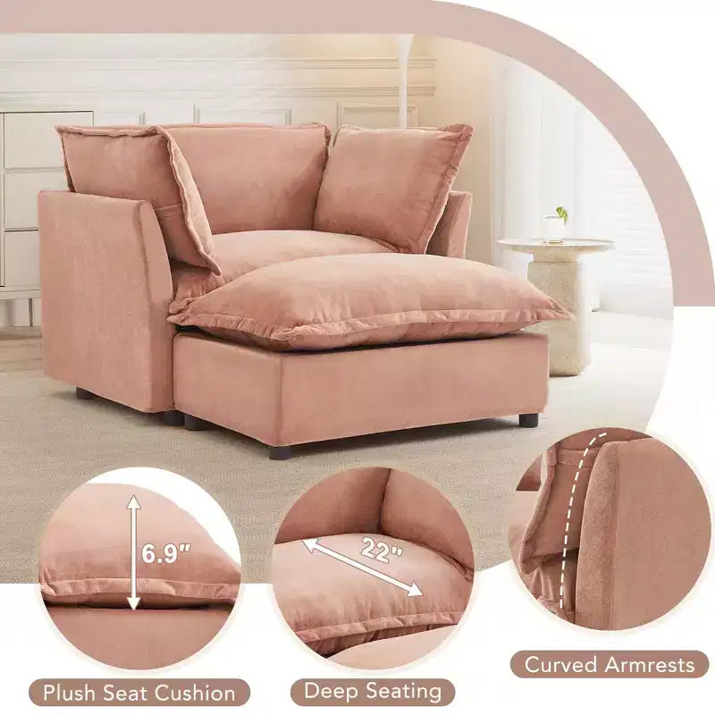 Upholstered Accent Chair Armchair Single Sofa with Movable Ottoman & Soft Pillows - ModernLuxe