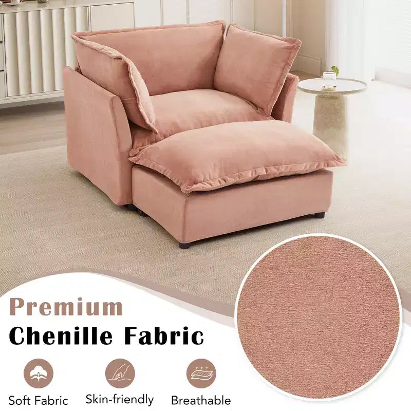 Upholstered Accent Chair Armchair Single Sofa with Movable Ottoman & Soft Pillows - ModernLuxe