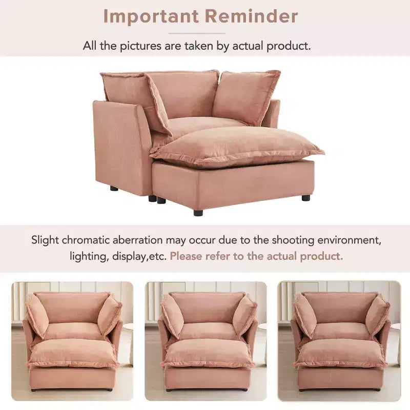 Upholstered Accent Chair Armchair Single Sofa with Movable Ottoman & Soft Pillows - ModernLuxe