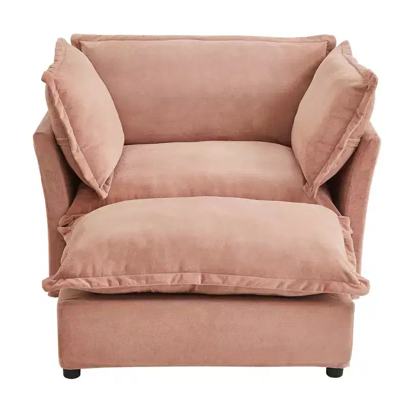Upholstered Accent Chair Armchair Single Sofa with Movable Ottoman & Soft Pillows - ModernLuxe