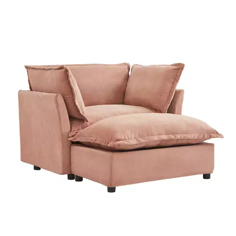 Upholstered Accent Chair Armchair Single Sofa with Movable Ottoman & Soft Pillows - ModernLuxe