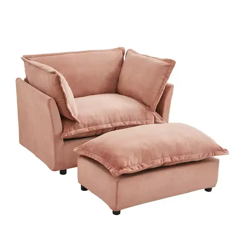 Upholstered Accent Chair Armchair Single Sofa with Movable Ottoman & Soft Pillows - ModernLuxe
