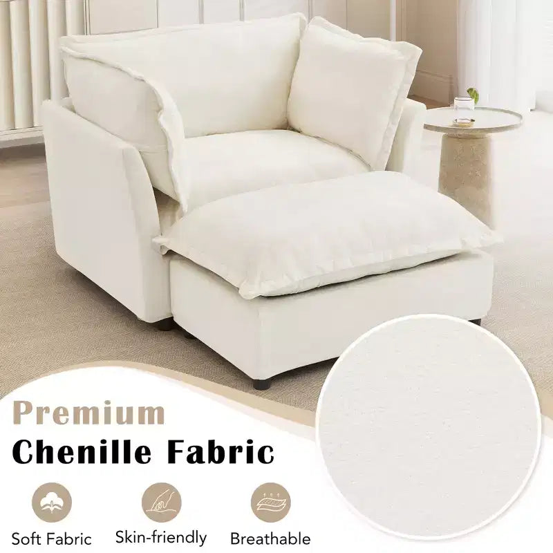 Upholstered Accent Chair Armchair Single Sofa with Movable Ottoman & Soft Pillows - ModernLuxe