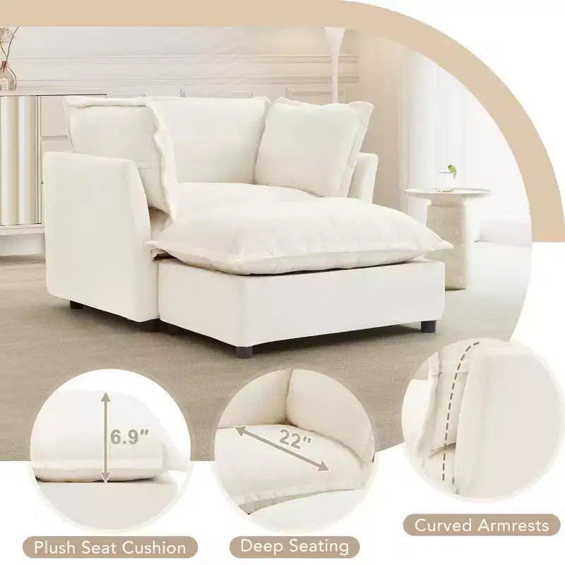 Upholstered Accent Chair Armchair Single Sofa with Movable Ottoman & Soft Pillows - ModernLuxe