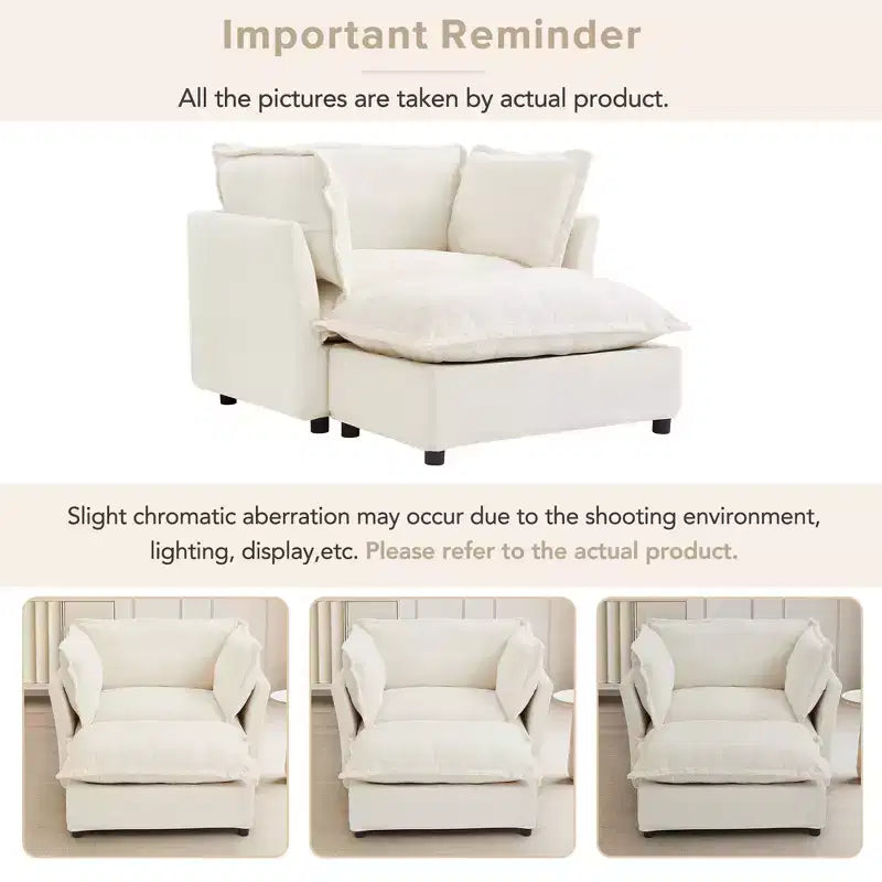 Upholstered Accent Chair Armchair Single Sofa with Movable Ottoman & Soft Pillows - ModernLuxe