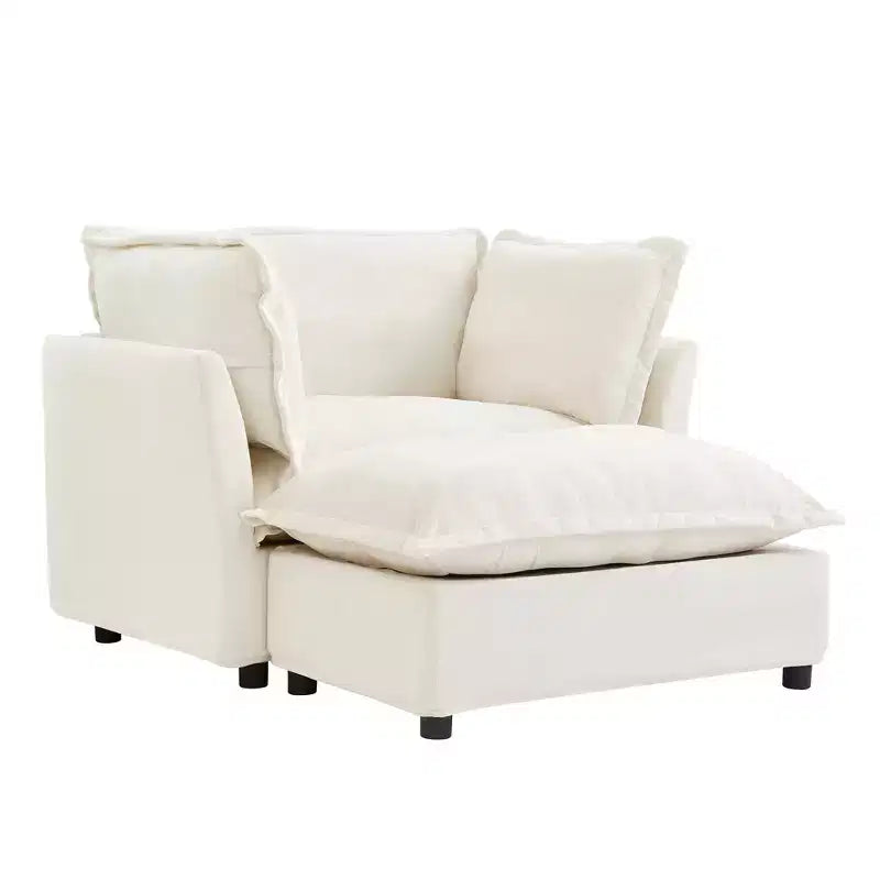 Upholstered Accent Chair Armchair Single Sofa with Movable Ottoman & Soft Pillows - ModernLuxe