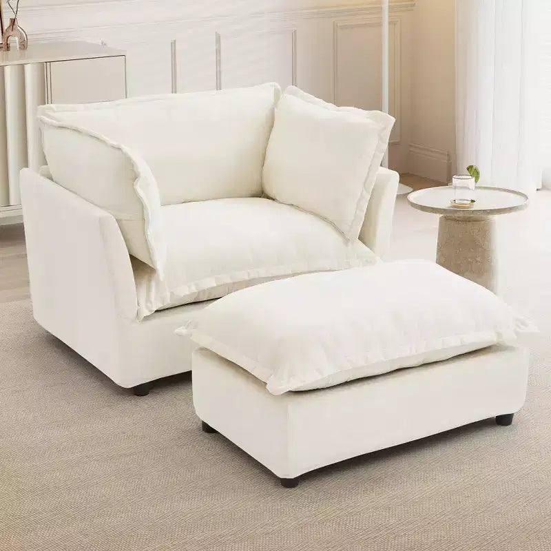 Upholstered Accent Chair Armchair Single Sofa with Movable Ottoman & Soft Pillows - ModernLuxe