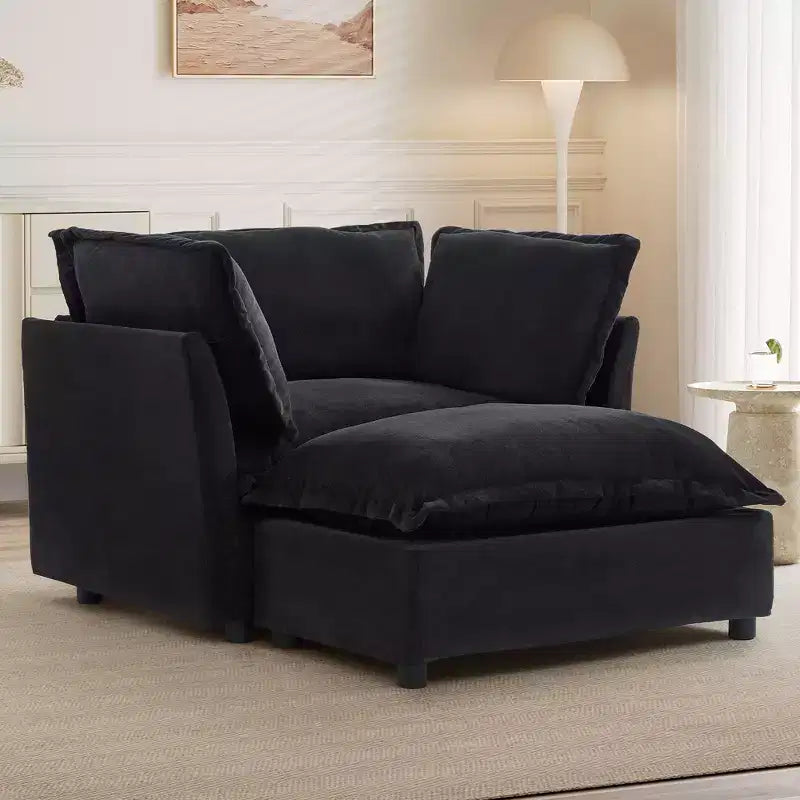 Upholstered Accent Chair Armchair Single Sofa with Movable Ottoman & Soft Pillows - ModernLuxe