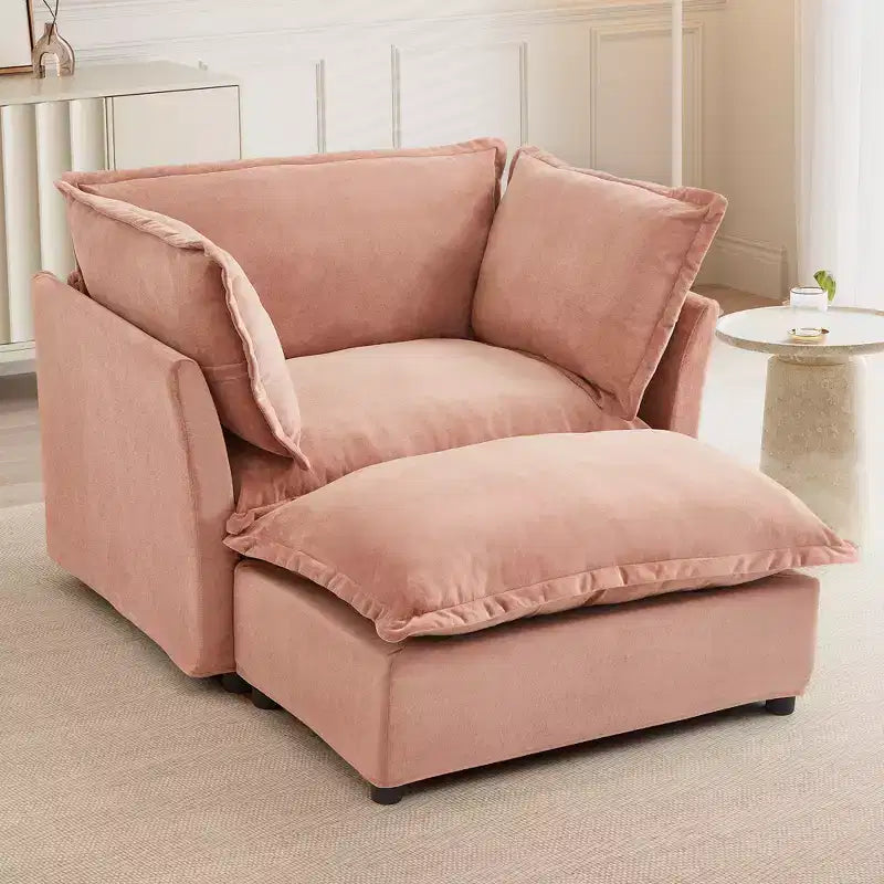 Upholstered Accent Chair Armchair Single Sofa with Movable Ottoman & Soft Pillows - ModernLuxe