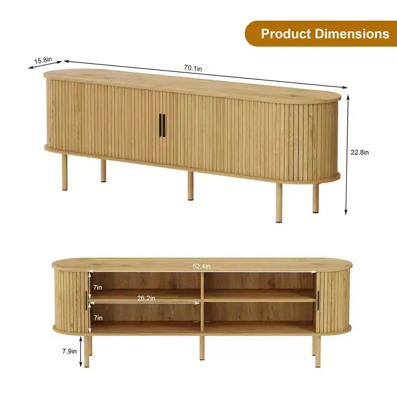 Modern TV Stand for TVs Up to 80, 70'' Fluted Entertainment Center with Storage & Sliding Door, TV Console Table, Sideboard Buffet Cabinet