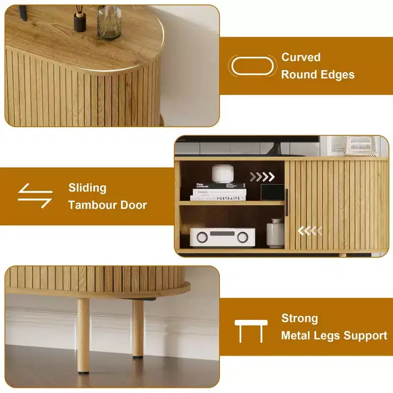 Modern TV Stand for TVs Up to 80, 70'' Fluted Entertainment Center with Storage & Sliding Door, TV Console Table, Sideboard Buffet Cabinet