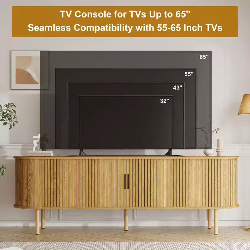 Modern TV Stand for TVs Up to 80, 70'' Fluted Entertainment Center with Storage & Sliding Door, TV Console Table, Sideboard Buffet Cabinet