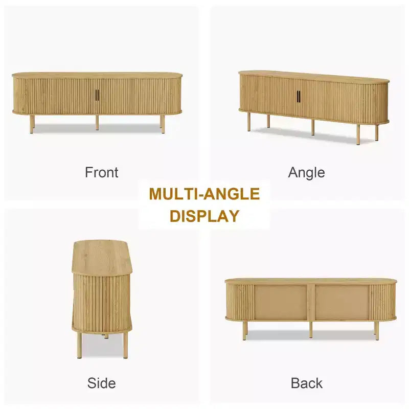 Modern TV Stand for TVs Up to 80, 70'' Fluted Entertainment Center with Storage & Sliding Door, TV Console Table, Sideboard Buffet Cabinet