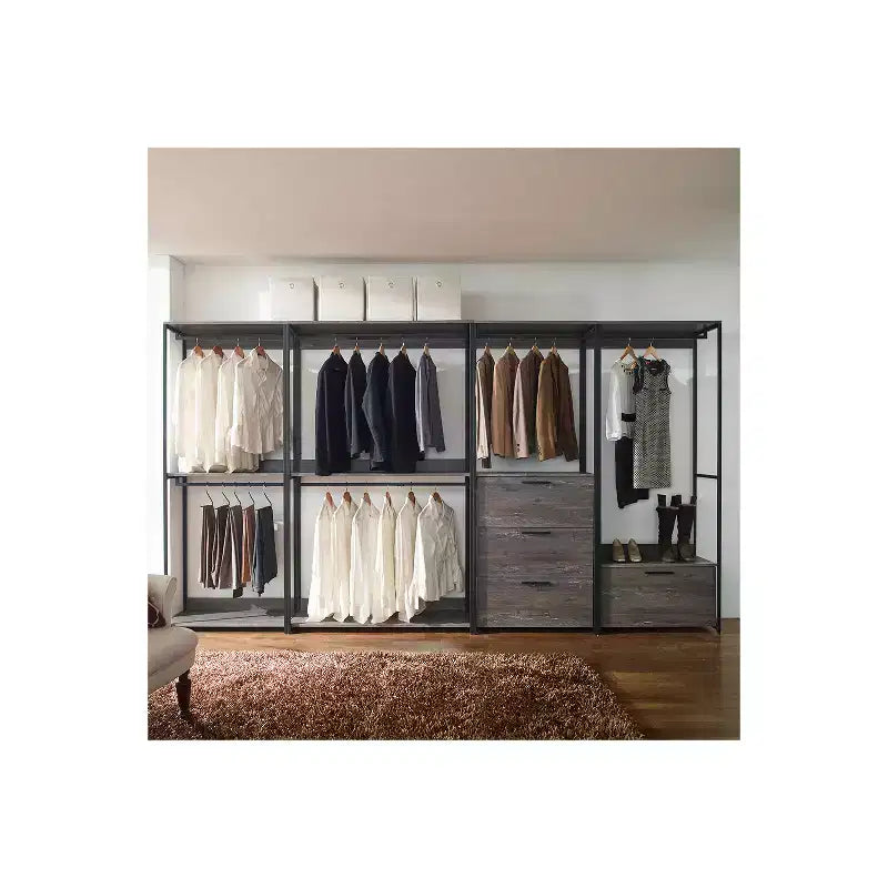 HomeStock 77.7 in.H x 31.5 in.W Black Wood Composite Closet System for Universal Storage with Storage Bins