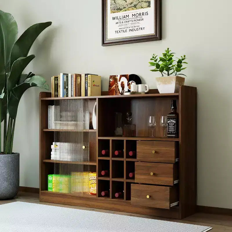GDFStudio Bertha Modern 47.2 Wood Sideboard with 2 Sliding Glass Doors and 3 Drawers