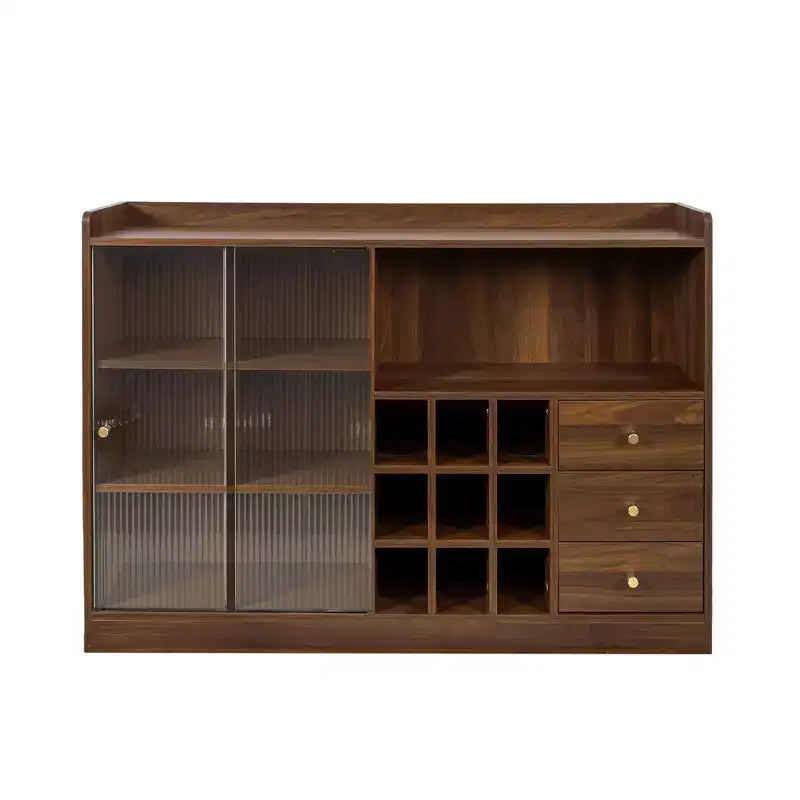 GDFStudio Bertha Modern 47.2 Wood Sideboard with 2 Sliding Glass Doors and 3 Drawers