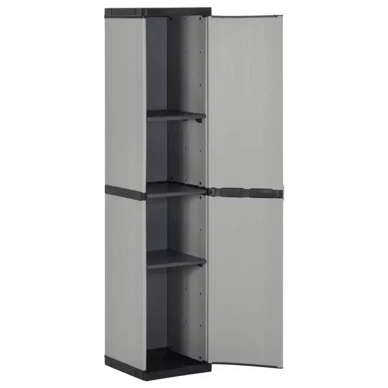 vidaXL Durable PVC and PP Garden Storage Cabinet with Three Shelves for Organized Storage in Patio, Balcony, or Garage - Gray & Black