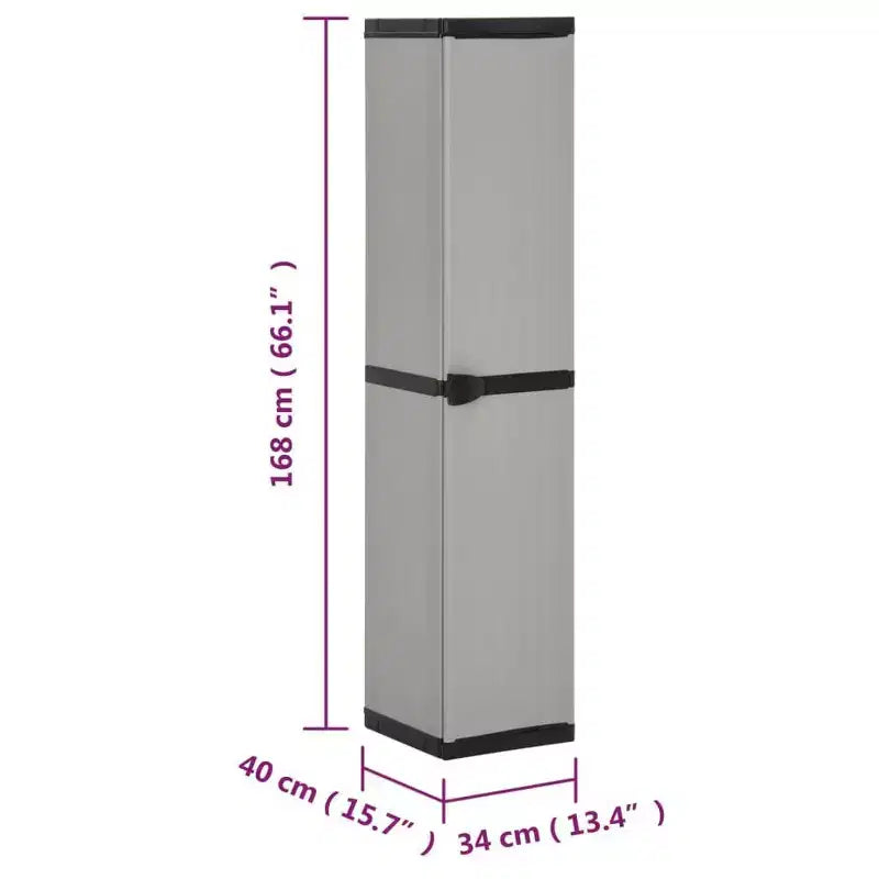 vidaXL Durable PVC and PP Garden Storage Cabinet with Three Shelves for Organized Storage in Patio, Balcony, or Garage - Gray & Black