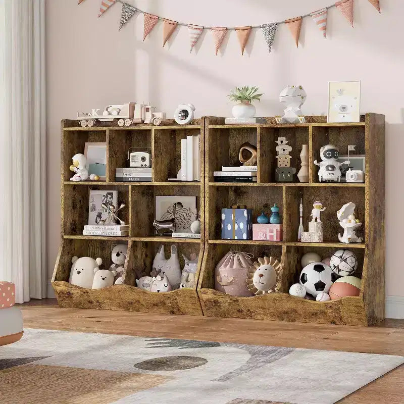 Acekool White Toy Storage Cabinet, 3-Tier Kids Bookshelf with Cubby Organizer, Open Compartments and Tilt Bins for Bedroom or Playroom