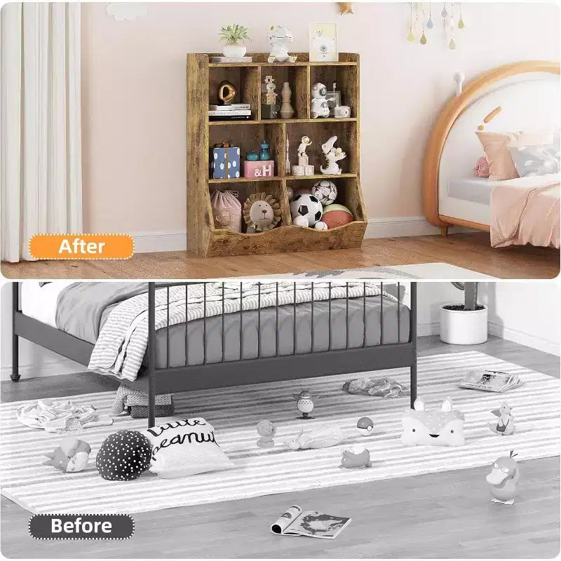Acekool White Toy Storage Cabinet, 3-Tier Kids Bookshelf with Cubby Organizer, Open Compartments and Tilt Bins for Bedroom or Playroom