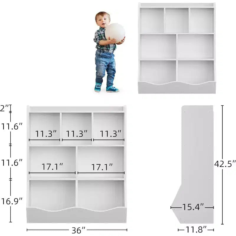 Acekool White Toy Storage Cabinet, 3-Tier Kids Bookshelf with Cubby Organizer, Open Compartments and Tilt Bins for Bedroom or Playroom