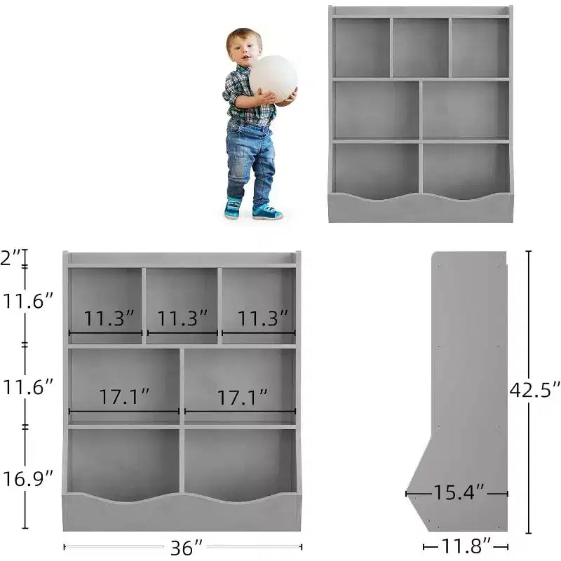 Acekool White Toy Storage Cabinet, 3-Tier Kids Bookshelf with Cubby Organizer, Open Compartments and Tilt Bins for Bedroom or Playroom