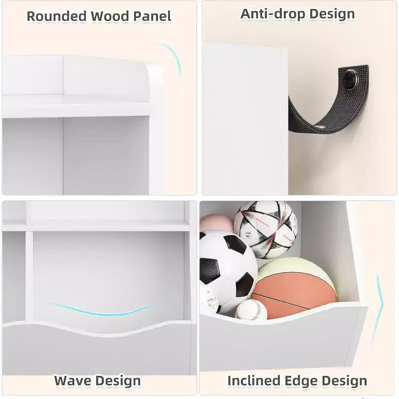 Acekool White Toy Storage Cabinet, 3-Tier Kids Bookshelf with Cubby Organizer, Open Compartments and Tilt Bins for Bedroom or Playroom