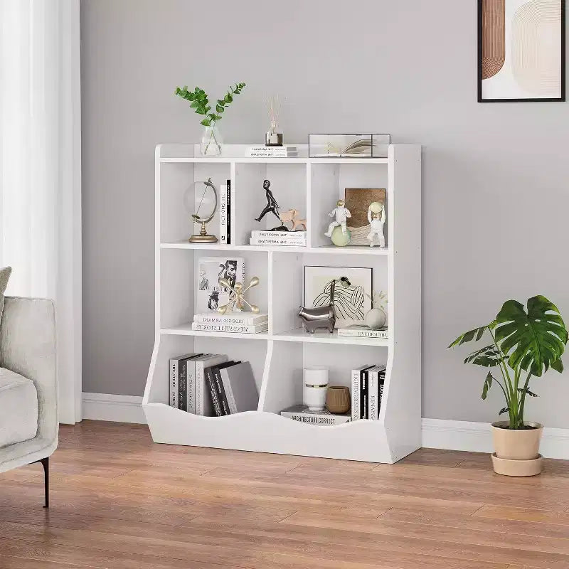 Acekool White Toy Storage Cabinet, 3-Tier Kids Bookshelf with Cubby Organizer, Open Compartments and Tilt Bins for Bedroom or Playroom